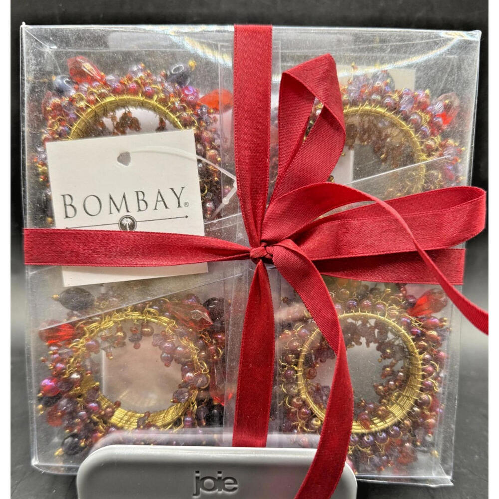 Bombay Company Exquisite Jewelled Napkin Rings Set of 4, Beaded, 80s-90s